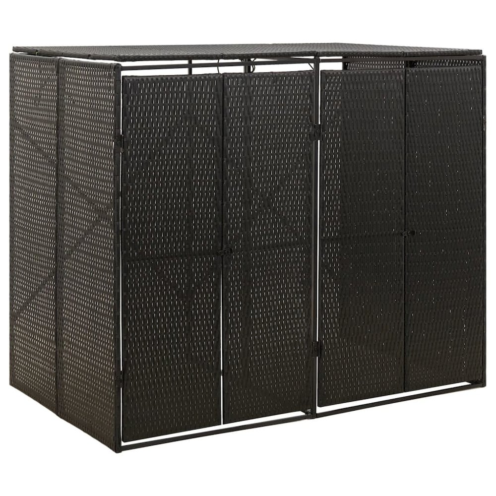 Double Wheelie Bin Shed Black 55.1"x31.5"x46.1" Poly Rattan. Picture 1