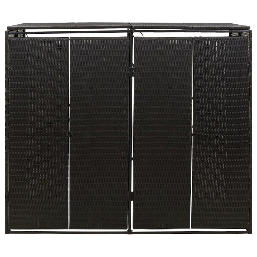 Double Wheelie Bin Shed Black 55.1"x31.5"x46.1" Poly Rattan. Picture 3