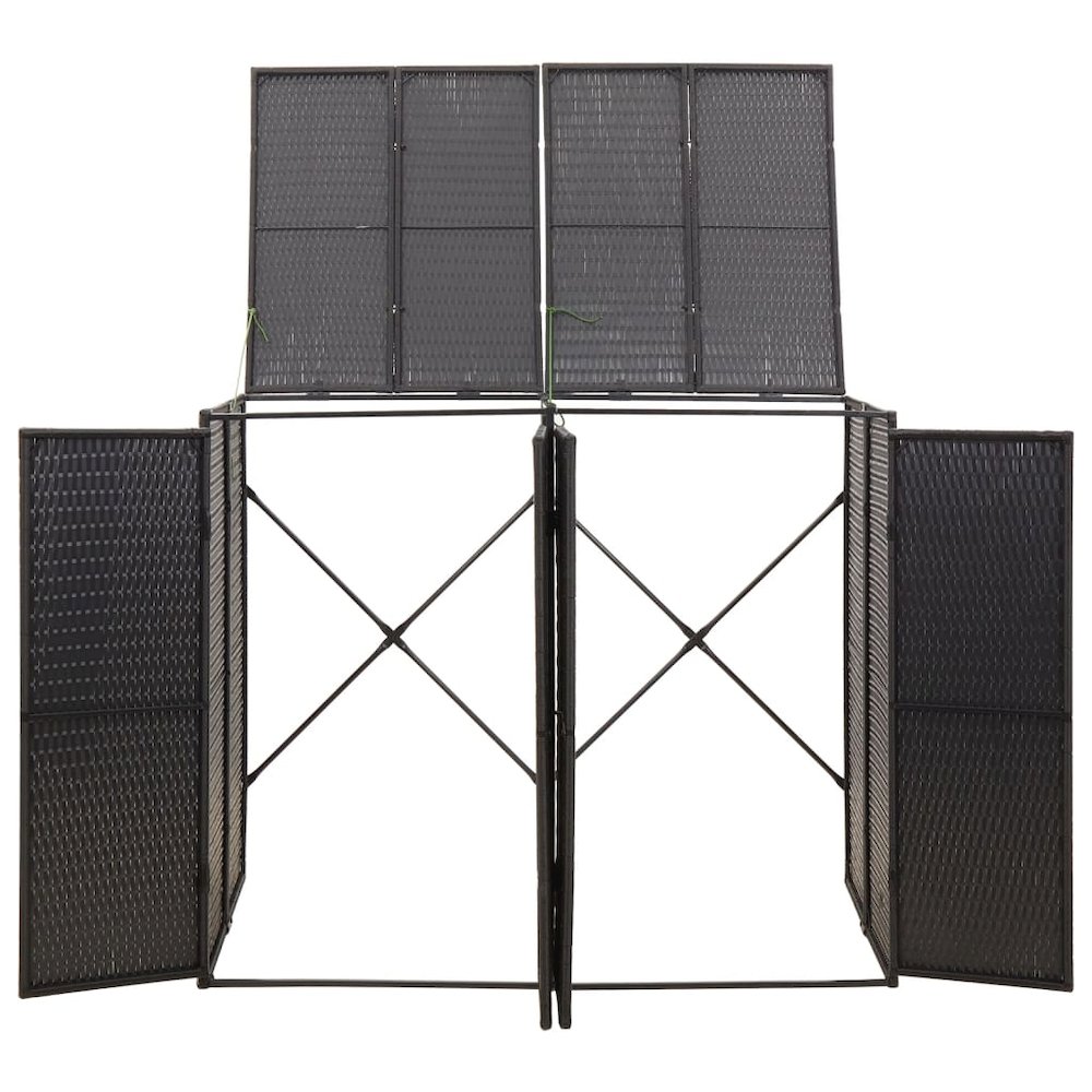 Double Wheelie Bin Shed Black 55.1"x31.5"x46.1" Poly Rattan. Picture 4