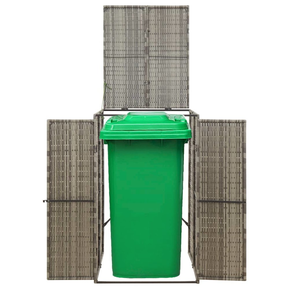 Single Wheelie Bin Shed Gray 27.6"x31.5"x46.1" Poly Rattan. Picture 2