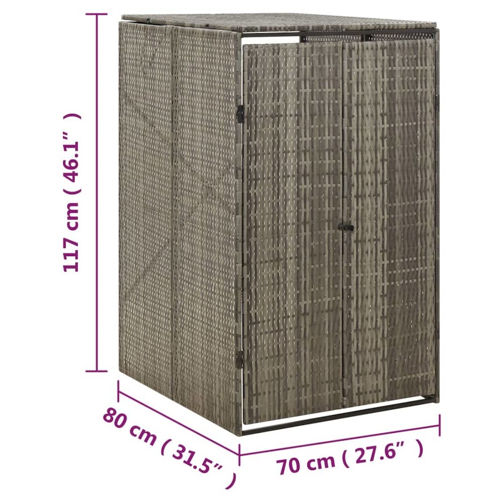 Single Wheelie Bin Shed Gray 27.6"x31.5"x46.1" Poly Rattan. Picture 7