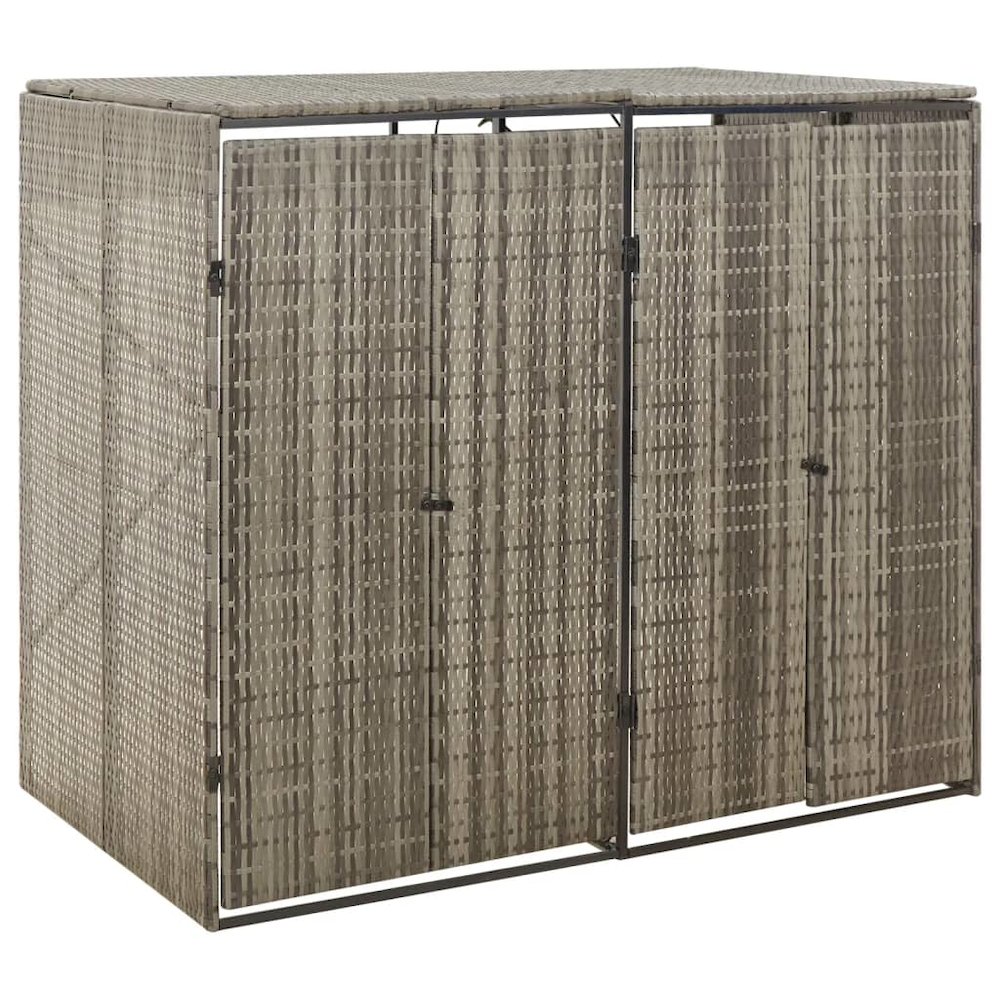 Double Wheelie Bin Shed Gray 55.1"x31.5"x46.1" Poly Rattan. Picture 1