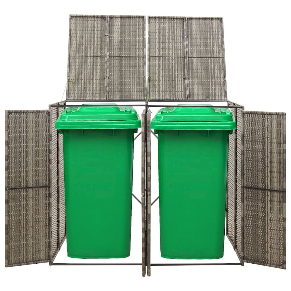 Double Wheelie Bin Shed Gray 55.1"x31.5"x46.1" Poly Rattan. Picture 2