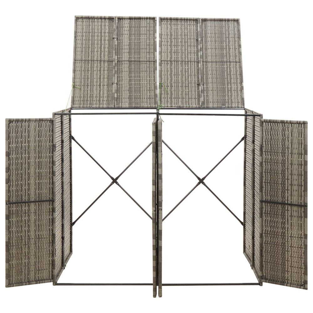Double Wheelie Bin Shed Gray 55.1"x31.5"x46.1" Poly Rattan. Picture 3