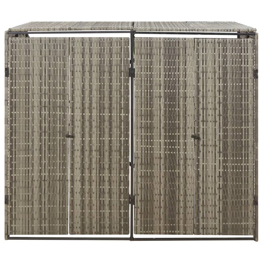 Double Wheelie Bin Shed Gray 55.1"x31.5"x46.1" Poly Rattan. Picture 4