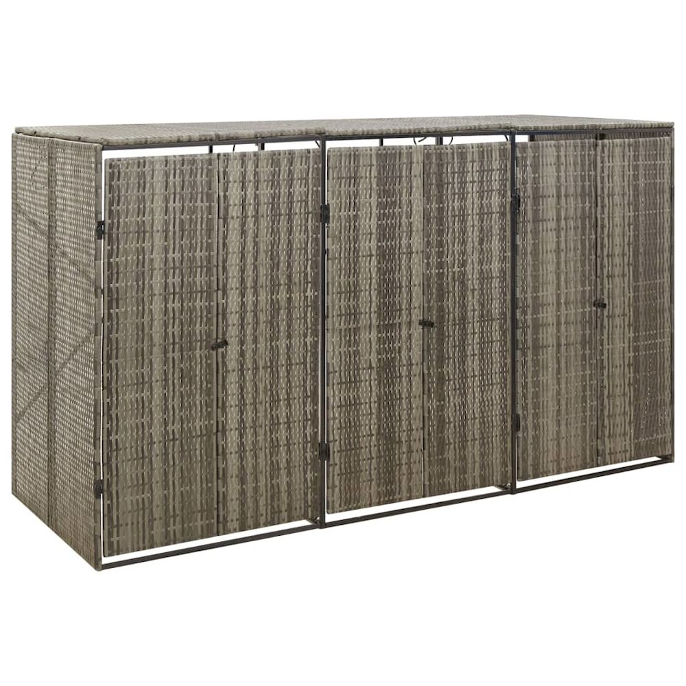 Triple Wheelie Bin Shed Gray 81.5"x31.5"x46.1" Poly Rattan. Picture 1