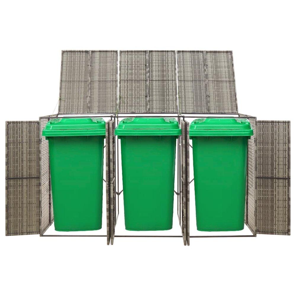 Triple Wheelie Bin Shed Gray 81.5"x31.5"x46.1" Poly Rattan. Picture 2