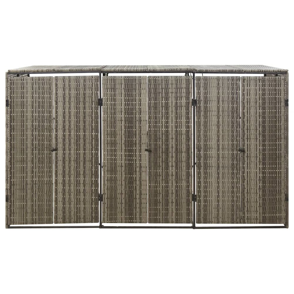Triple Wheelie Bin Shed Gray 81.5"x31.5"x46.1" Poly Rattan. Picture 4