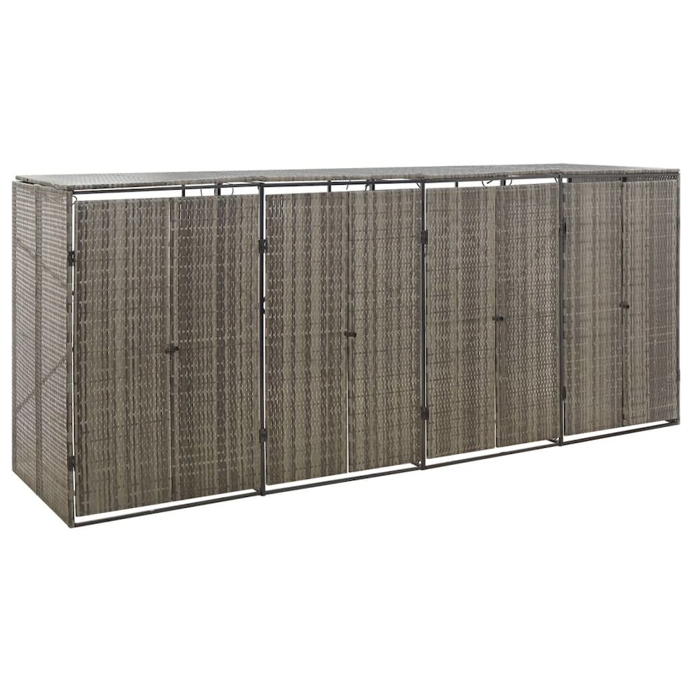 Quadruple Wheelie Bin Shed Gray 107.9"x31.5"x46.1" Poly Rattan. Picture 1