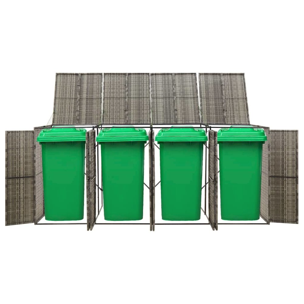 Quadruple Wheelie Bin Shed Gray 107.9"x31.5"x46.1" Poly Rattan. Picture 2