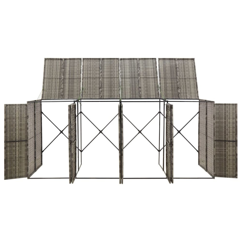 Quadruple Wheelie Bin Shed Gray 107.9"x31.5"x46.1" Poly Rattan. Picture 3