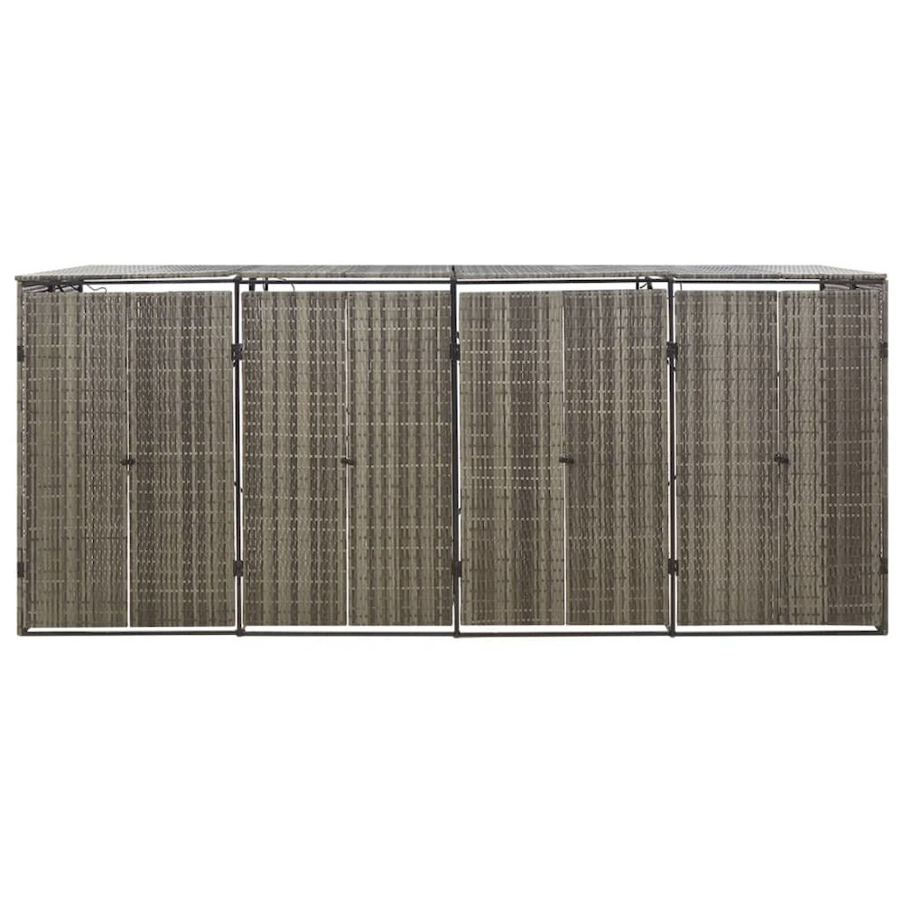 Quadruple Wheelie Bin Shed Gray 107.9"x31.5"x46.1" Poly Rattan. Picture 4