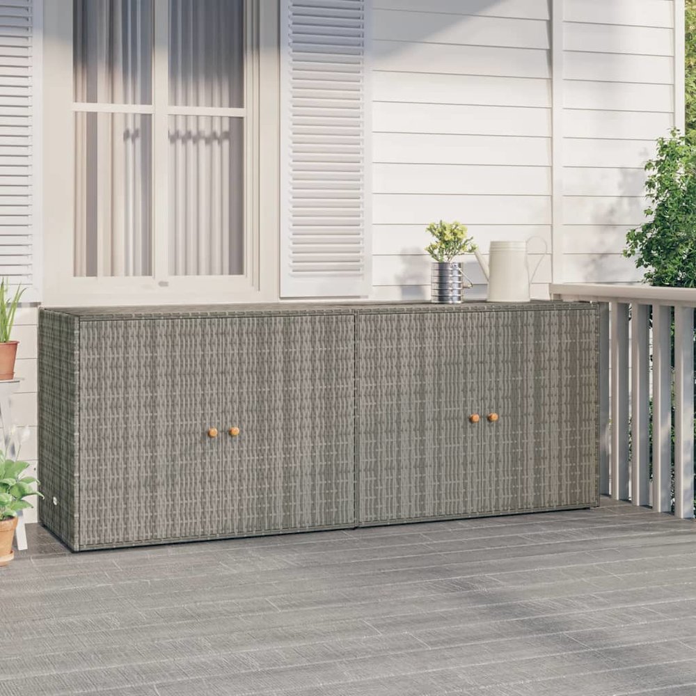 Garden Storage Cabinet Grey PE Rattan Medium. Picture 1