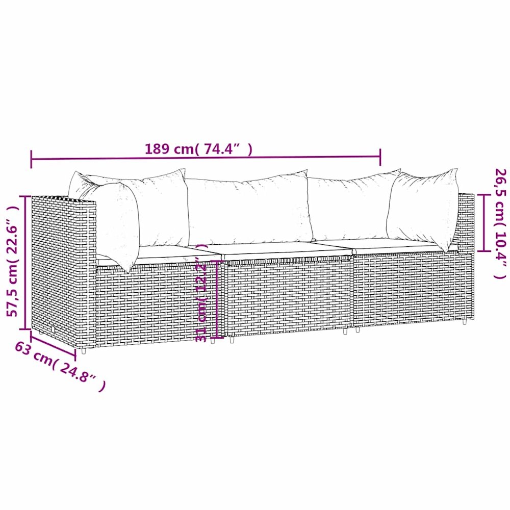 Patio Lounge Set Brown PE Rattan, Powder-Coated Steel, Polyester. Picture 10