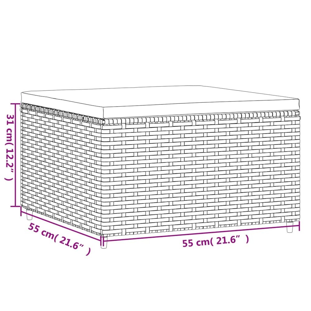Patio Footrest Brown PE rattan, powder-coated steel, polyester. Picture 7