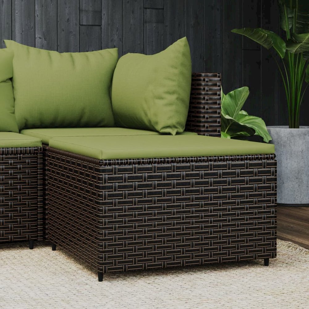 Patio Footrest Brown PE rattan, powder-coated steel, polyester. Picture 1