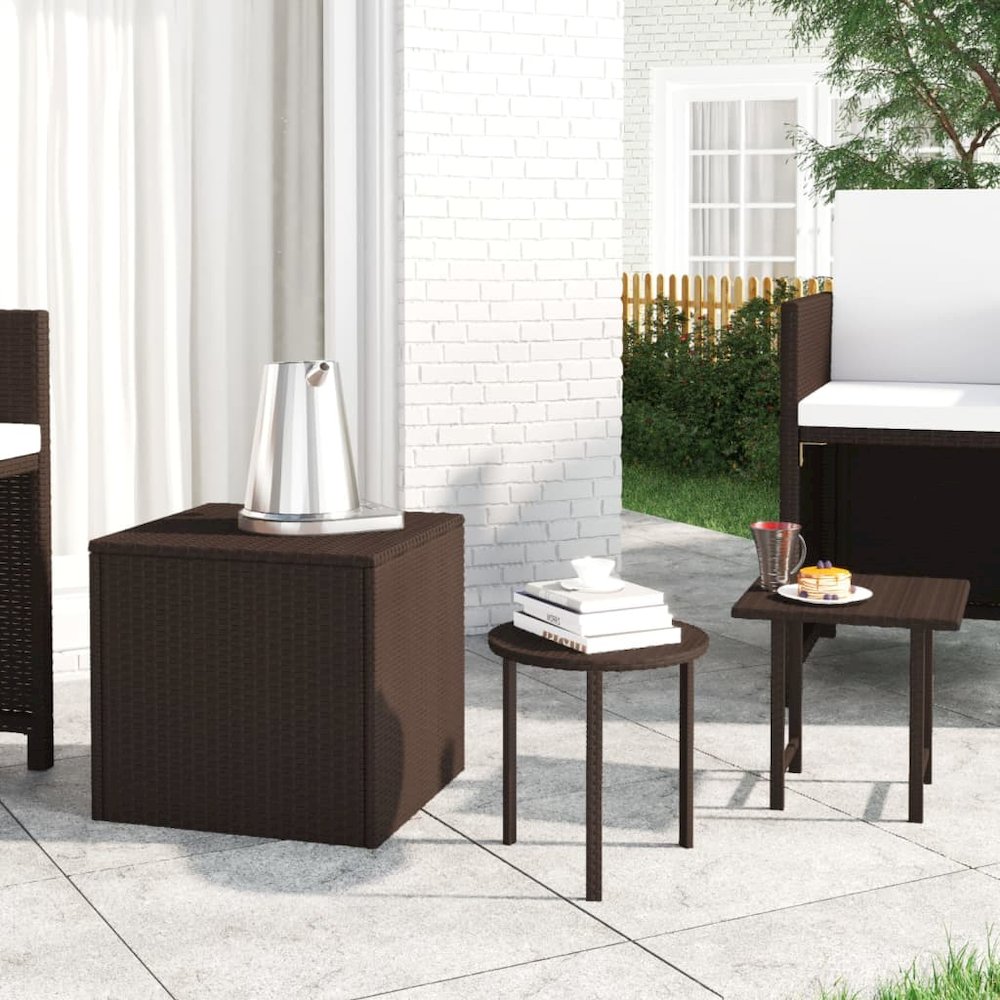 Side Tables 3 pcs Brown Poly Rattan. Picture 1