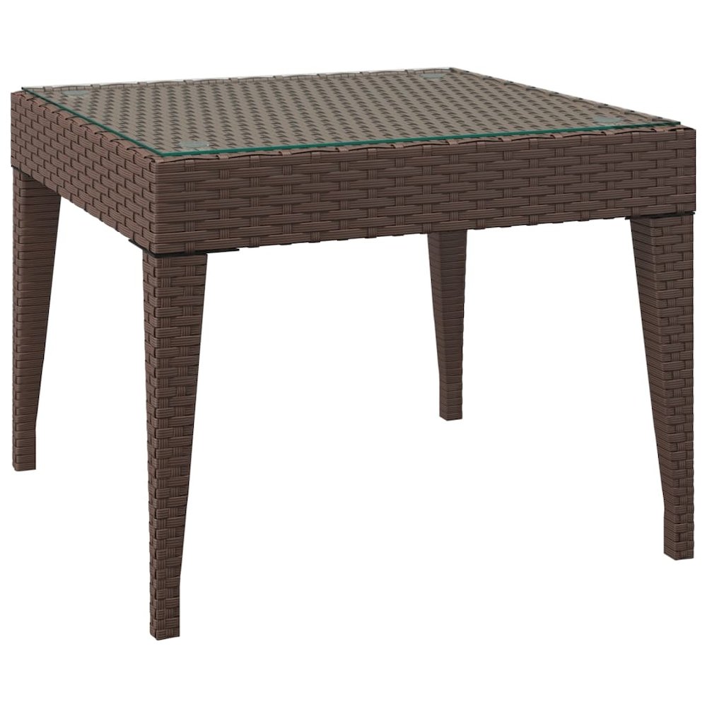 Side Table Brown Poly Rattan, Tempered Glass 19.7x19.7x15.0 in. Picture 2