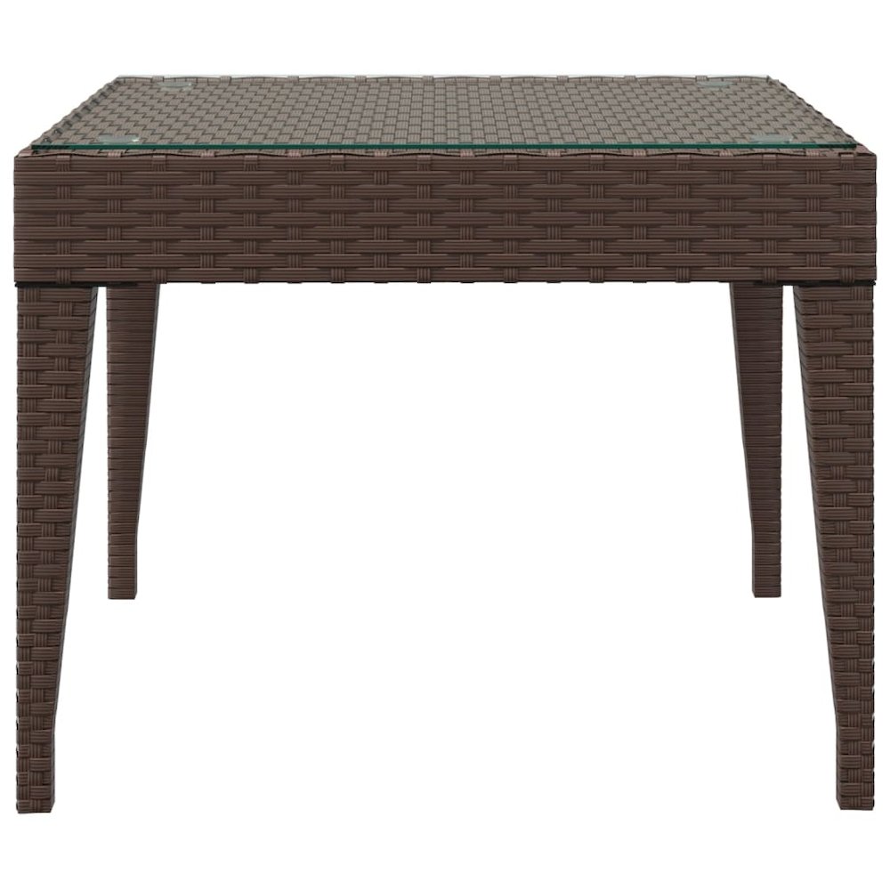 Side Table Brown Poly Rattan, Tempered Glass 19.7x19.7x15.0 in. Picture 3