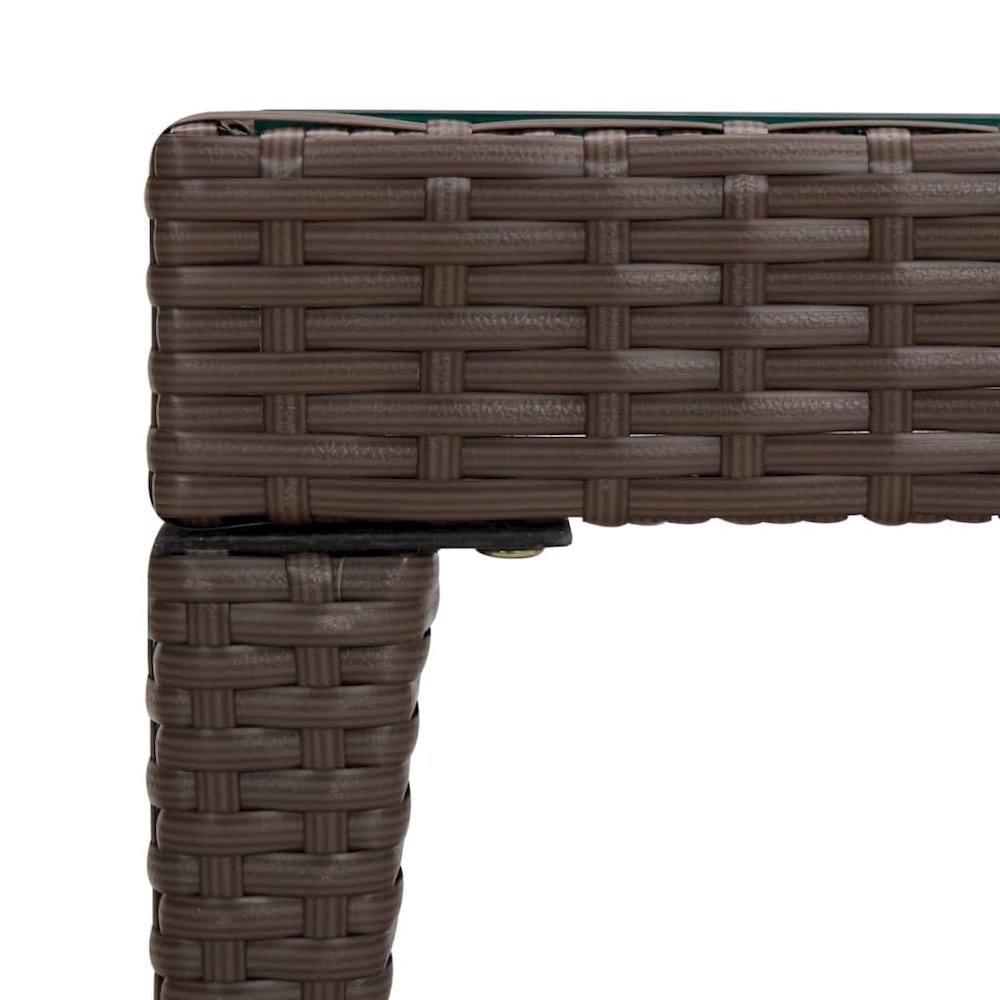 Side Table Brown Poly Rattan, Tempered Glass 19.7x19.7x15.0 in. Picture 4