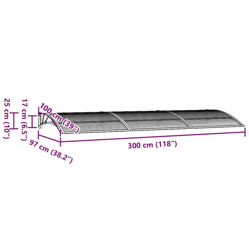 Door Canopy Grey Polycarbonate, ABS, Aluminum 118.1 x 39.4 in. Picture 8