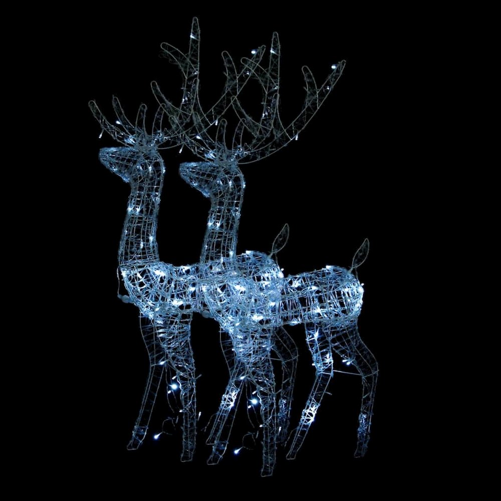 Reindeer Christmas Decoration Set of 2 Cool White Acrylic Large. Picture 2