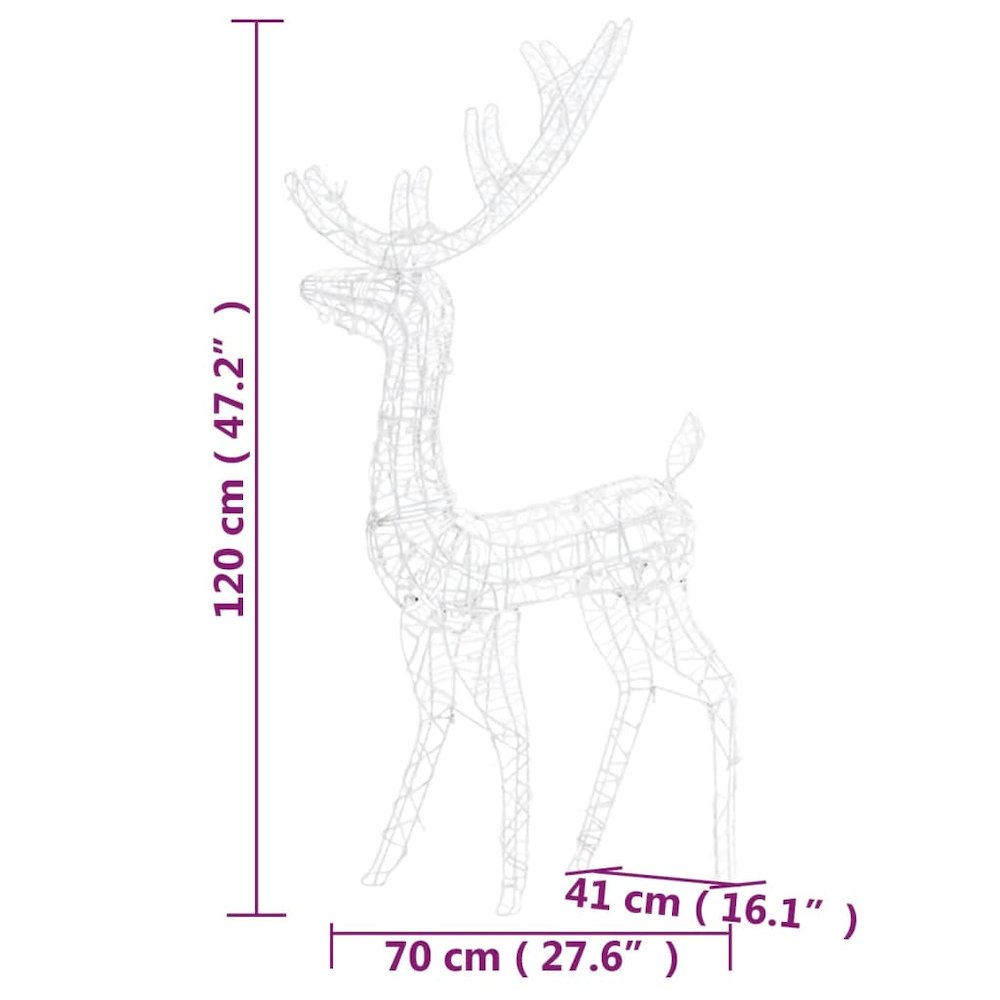 Reindeer Christmas Decoration Set of 2 Cool White Acrylic Large. Picture 8