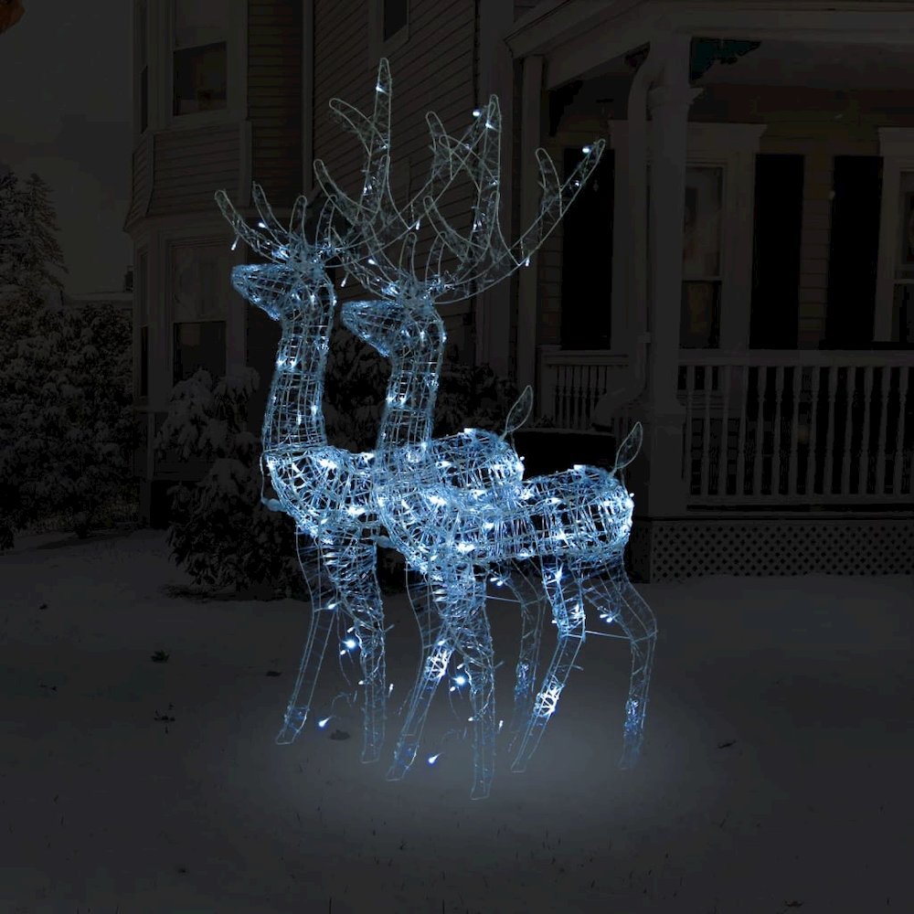Reindeer Christmas Decoration Set of 2 Cool White Acrylic Large. Picture 1