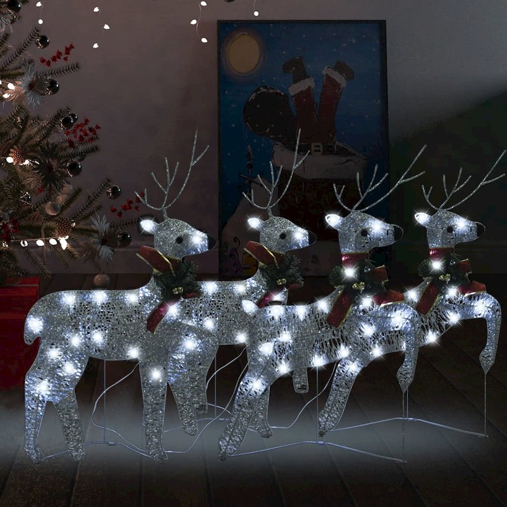 Christmas Reindeer Set of 4 Silver Mesh, Metal Medium. Picture 1