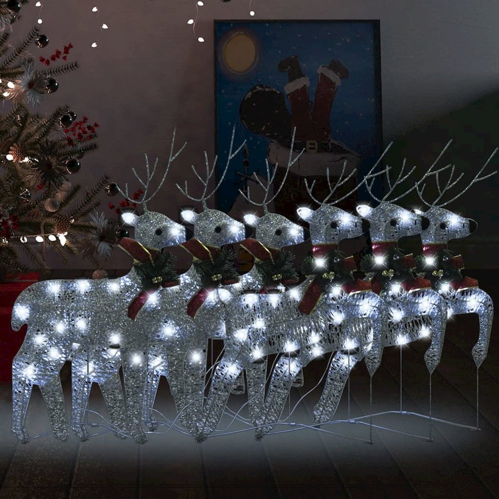 Christmas Reindeer Set of 6 Silver Mesh, metal Medium. Picture 1