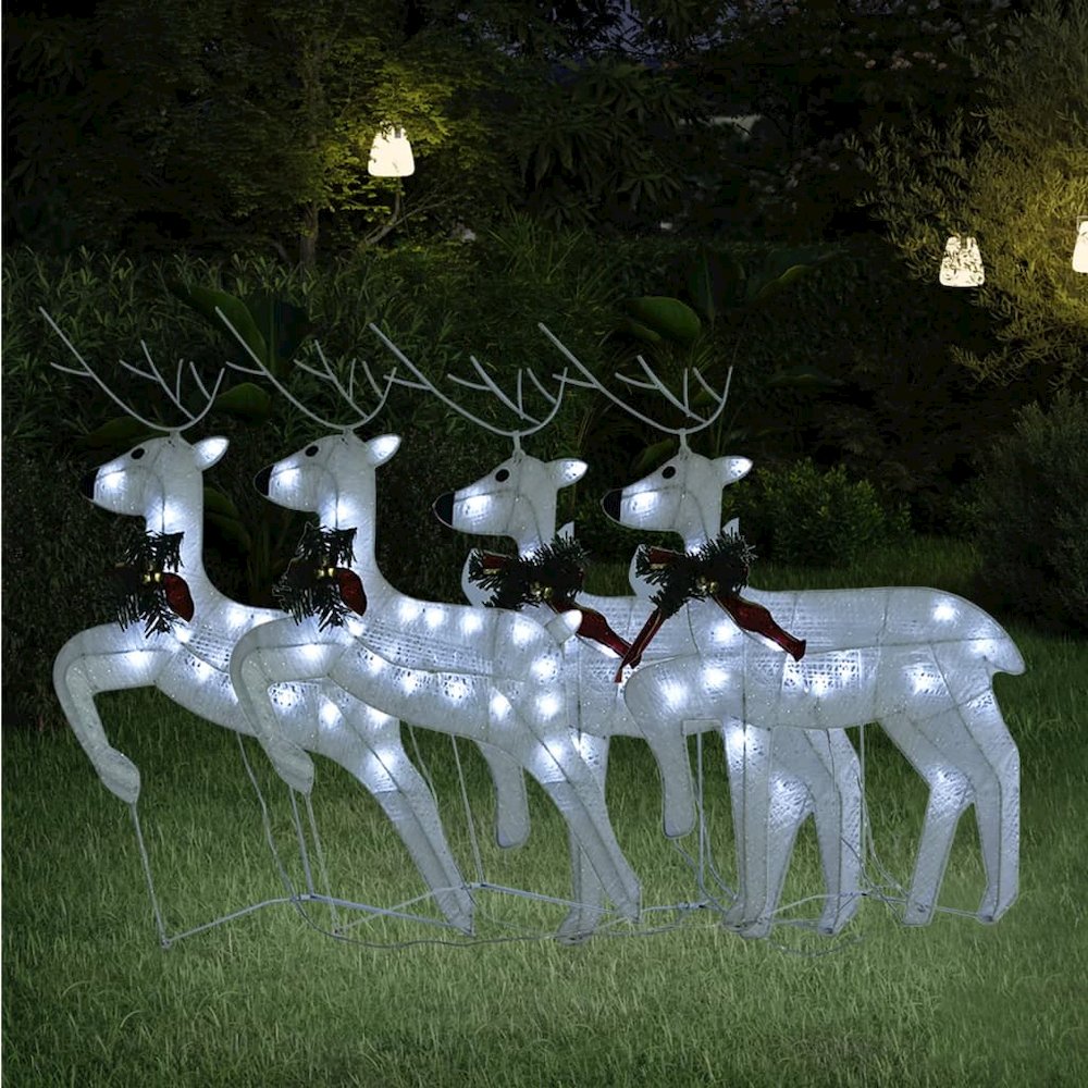 Christmas Reindeer Set of 4 White Mesh, metal Medium. Picture 1