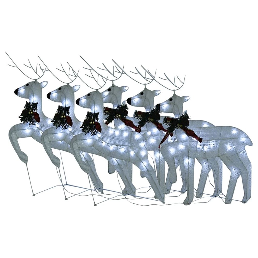 Christmas Reindeer Set of 6 White Mesh, Metal Medium. Picture 2