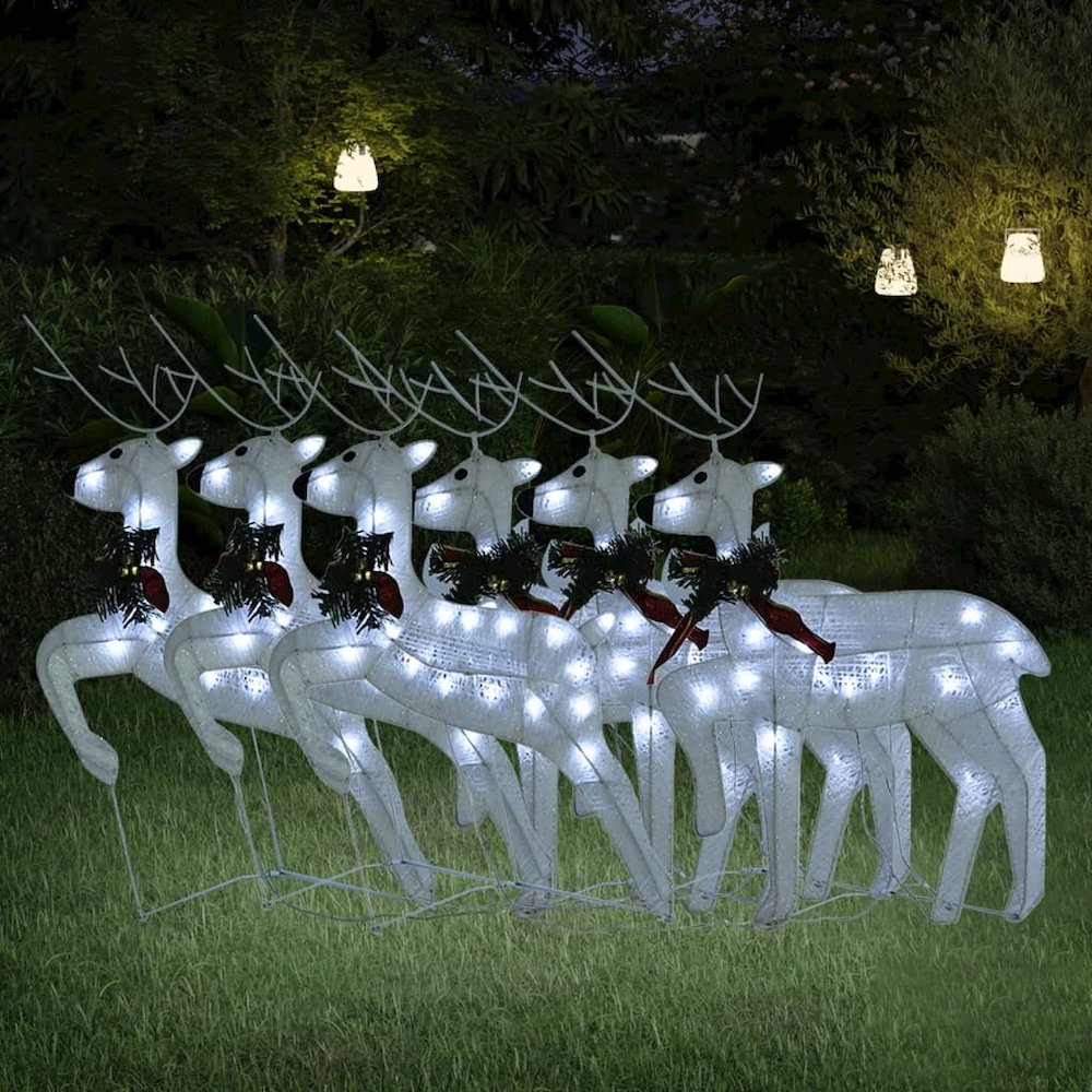 Christmas Reindeer Set of 6 White Mesh, Metal Medium. Picture 1