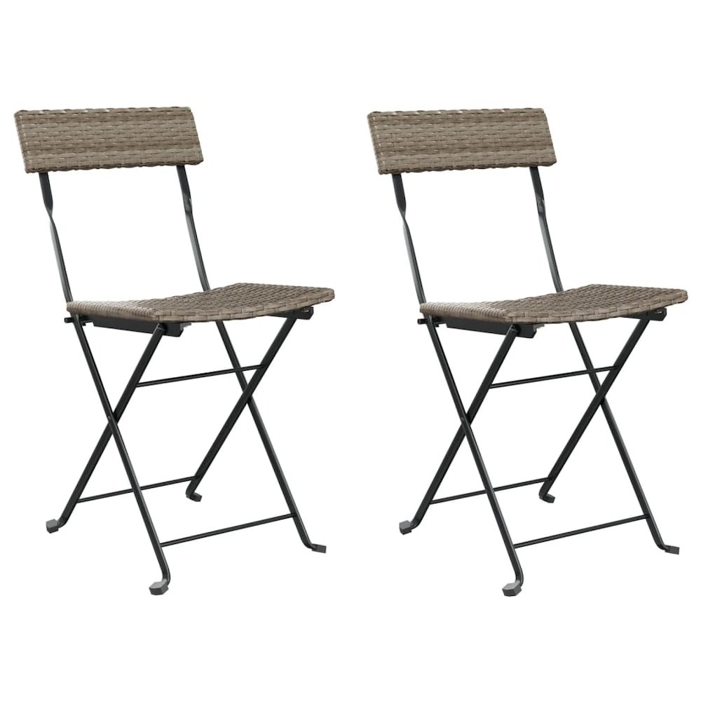 Folding Bistro Chair Set of 2 Grey Poly Rattan, Powder-Coated Steel. Picture 2