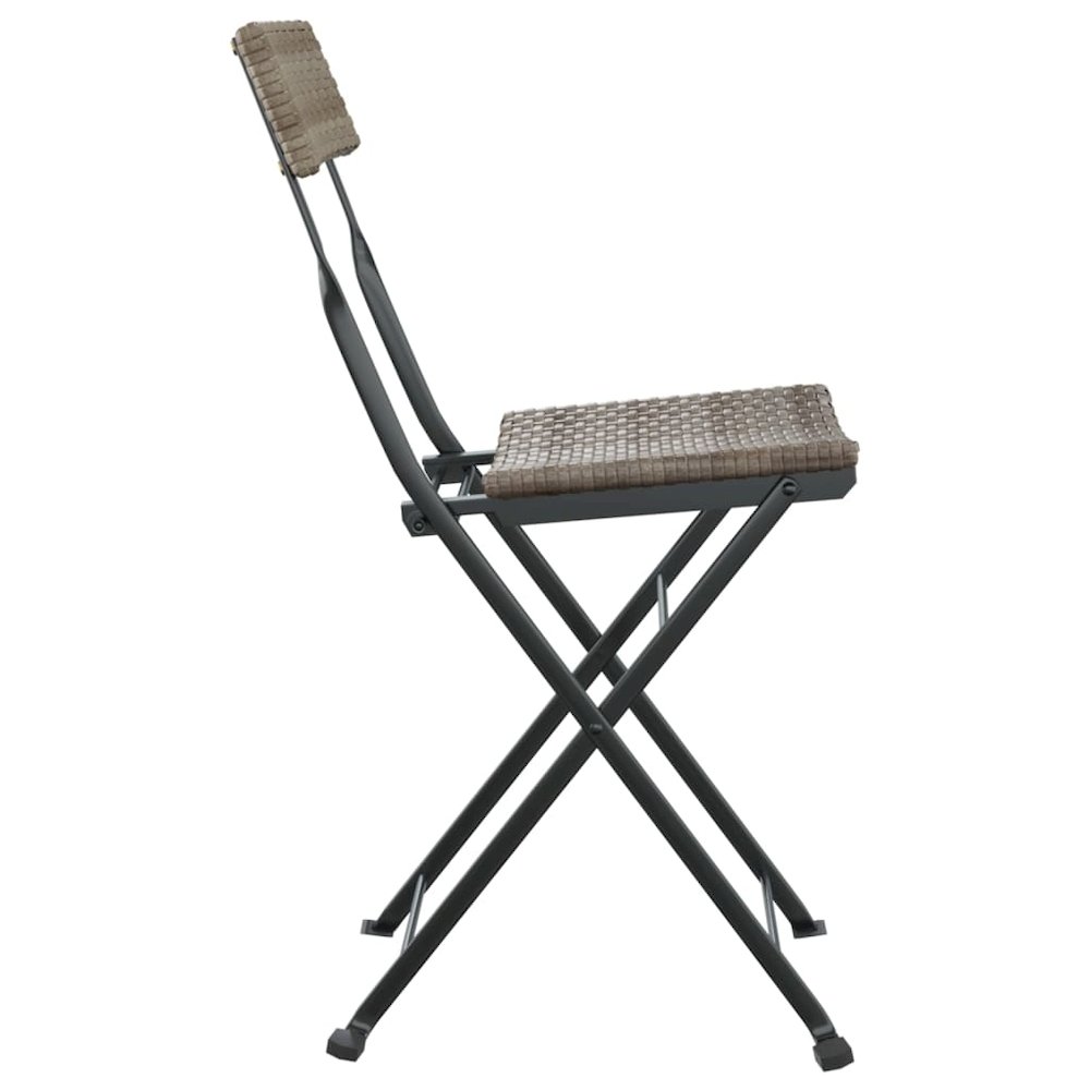 Folding Bistro Chair Set of 2 Grey Poly Rattan, Powder-Coated Steel. Picture 5