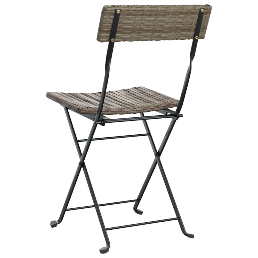 Folding Bistro Chair Set of 2 Grey Poly Rattan, Powder-Coated Steel. Picture 6
