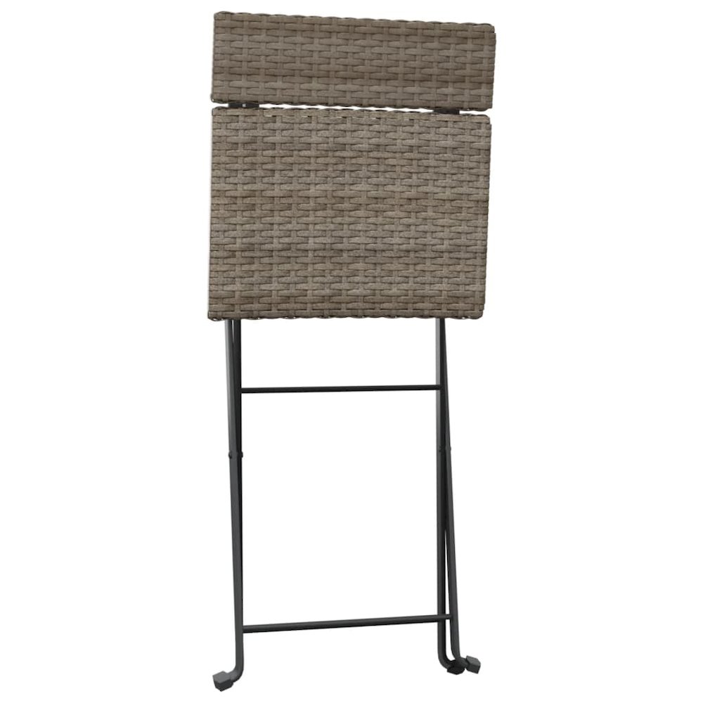 Folding Bistro Chair Set of 2 Grey Poly Rattan, Powder-Coated Steel. Picture 7