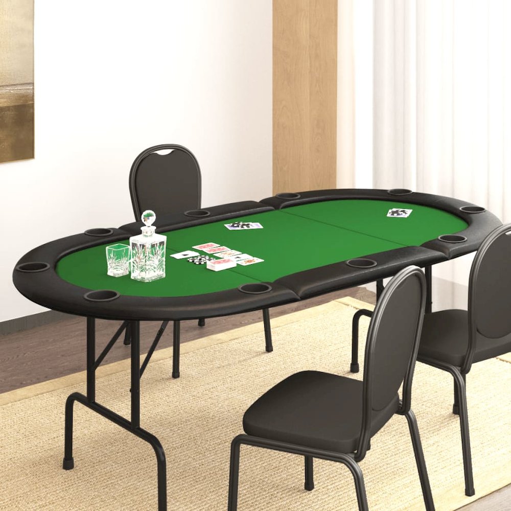 Poker Table Green Engineered wood, steel, felt, artificial leather. Picture 1