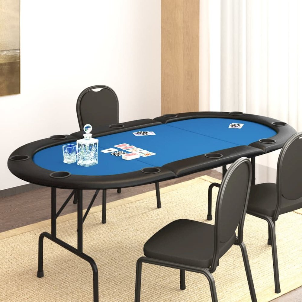 Poker Table Blue Engineered wood, felt, artificial leather, steel. Picture 1