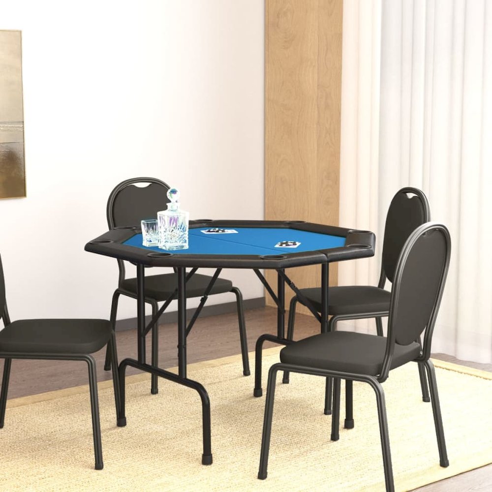 Poker Table Blue Engineered wood, felt, artificial leather, steel. Picture 1