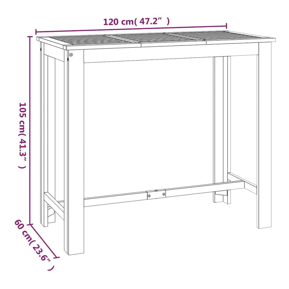 Garden Bar Table Natural Wood Solid Acacia Wood 47.2x23.6x41.3 in. Picture 6