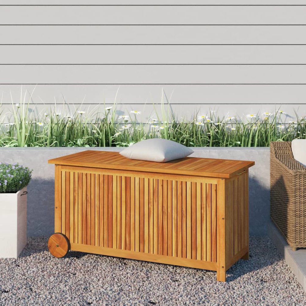 Garden Storage Box Brown Solid Acacia Wood 44.5 x 19.7 x 22.8 in. Picture 1