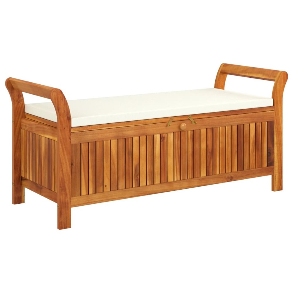 Garden Storage Bench Cream white, natural wood. Picture 2