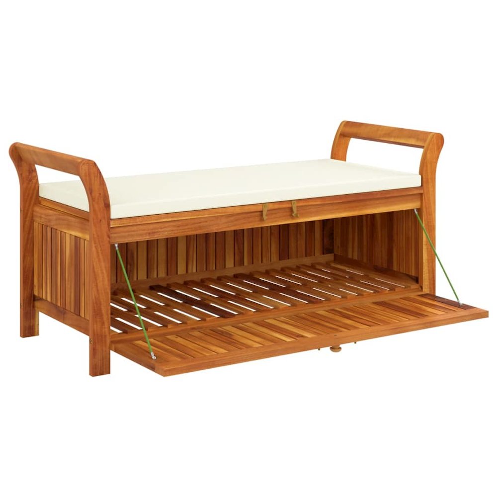 Garden Storage Bench Cream white, natural wood. Picture 4