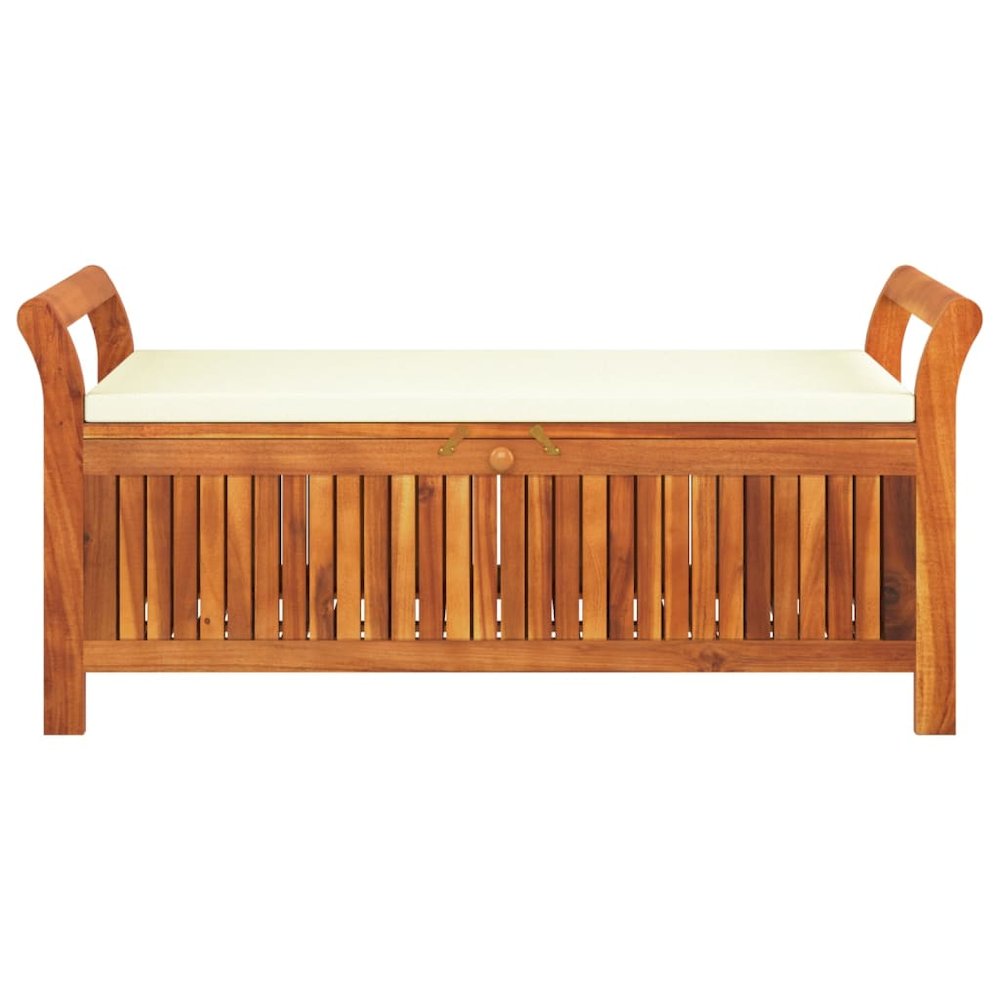 Garden Storage Bench Cream white, natural wood. Picture 5