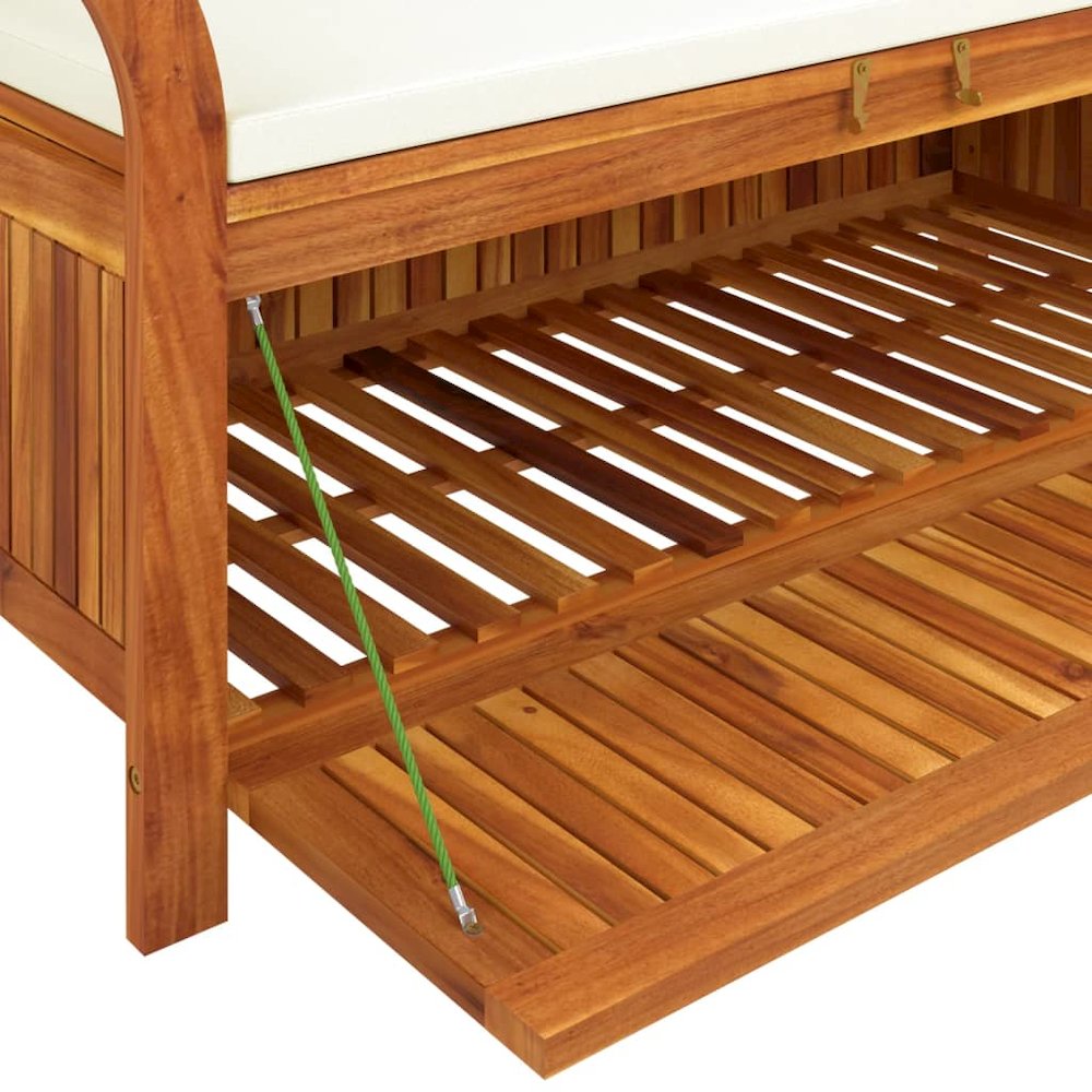 Garden Storage Bench Cream white, natural wood. Picture 8