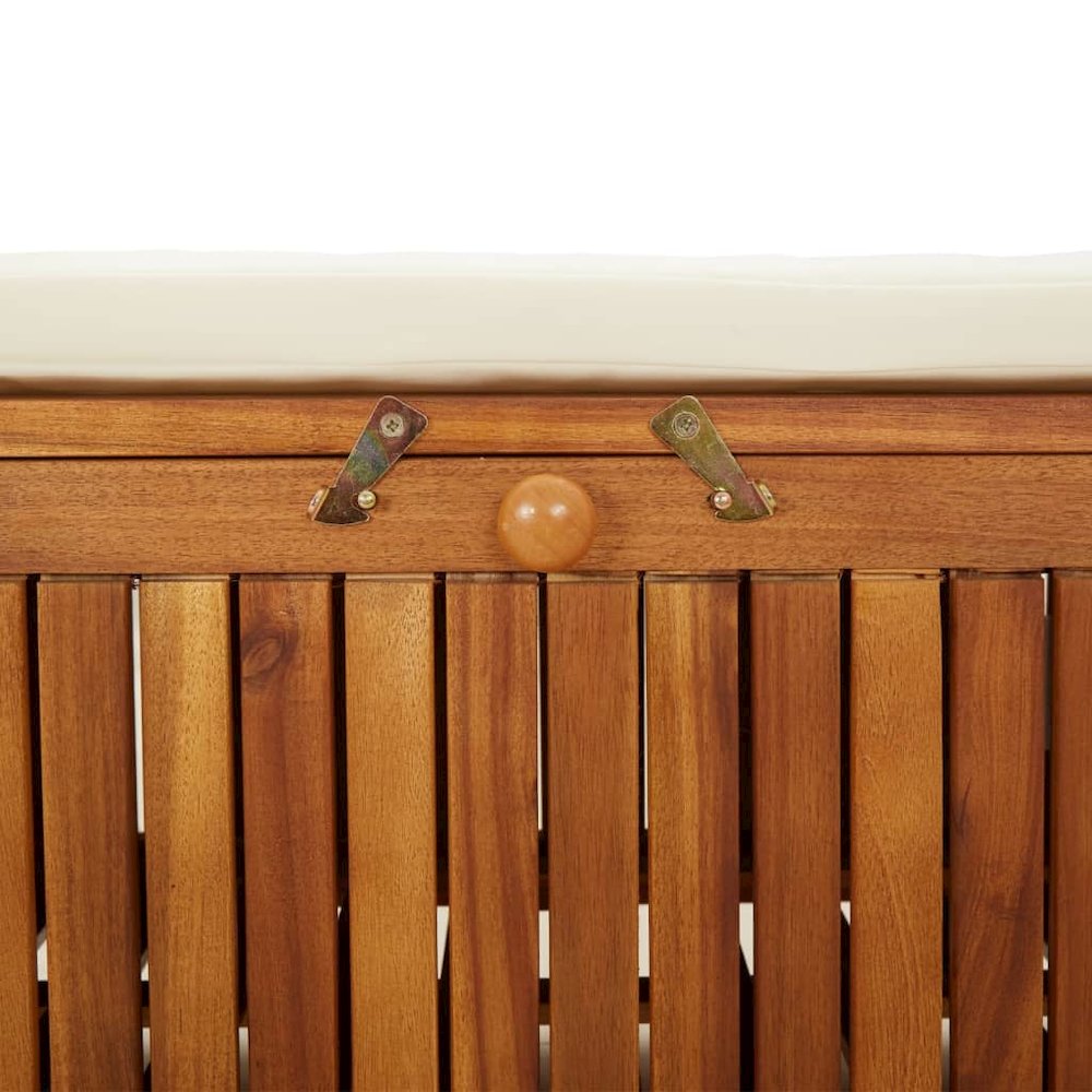 Garden Storage Bench Cream white, natural wood. Picture 9
