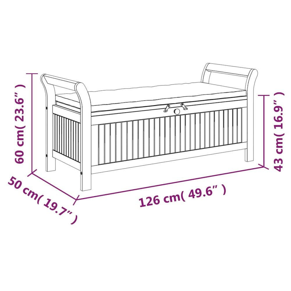 Garden Storage Bench Cream white, natural wood. Picture 10