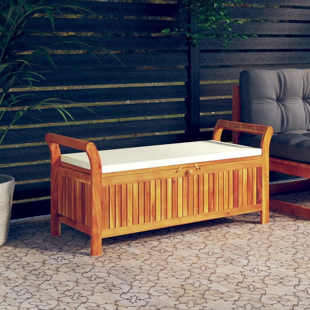 Garden Storage Bench Cream white, natural wood. Picture 1