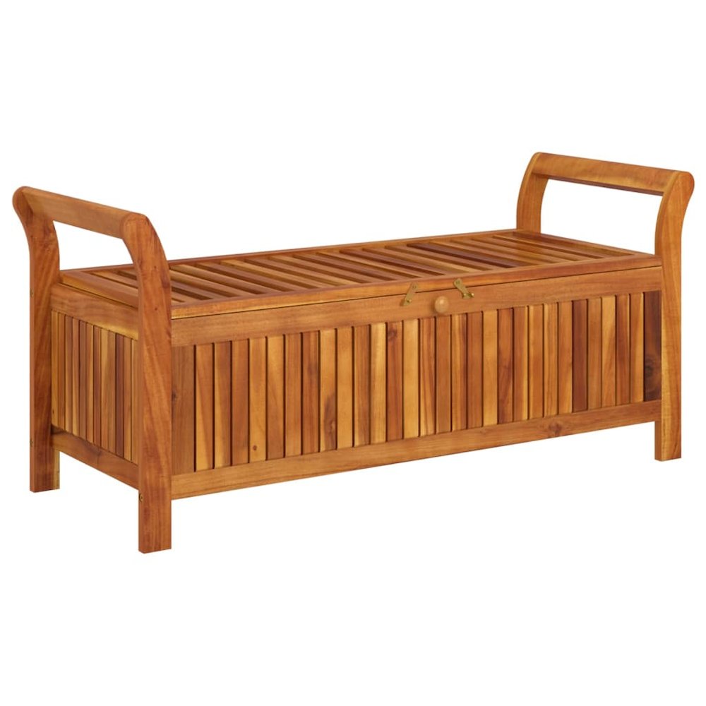 Garden Storage Bench Wood with dark grey cushion. Picture 3
